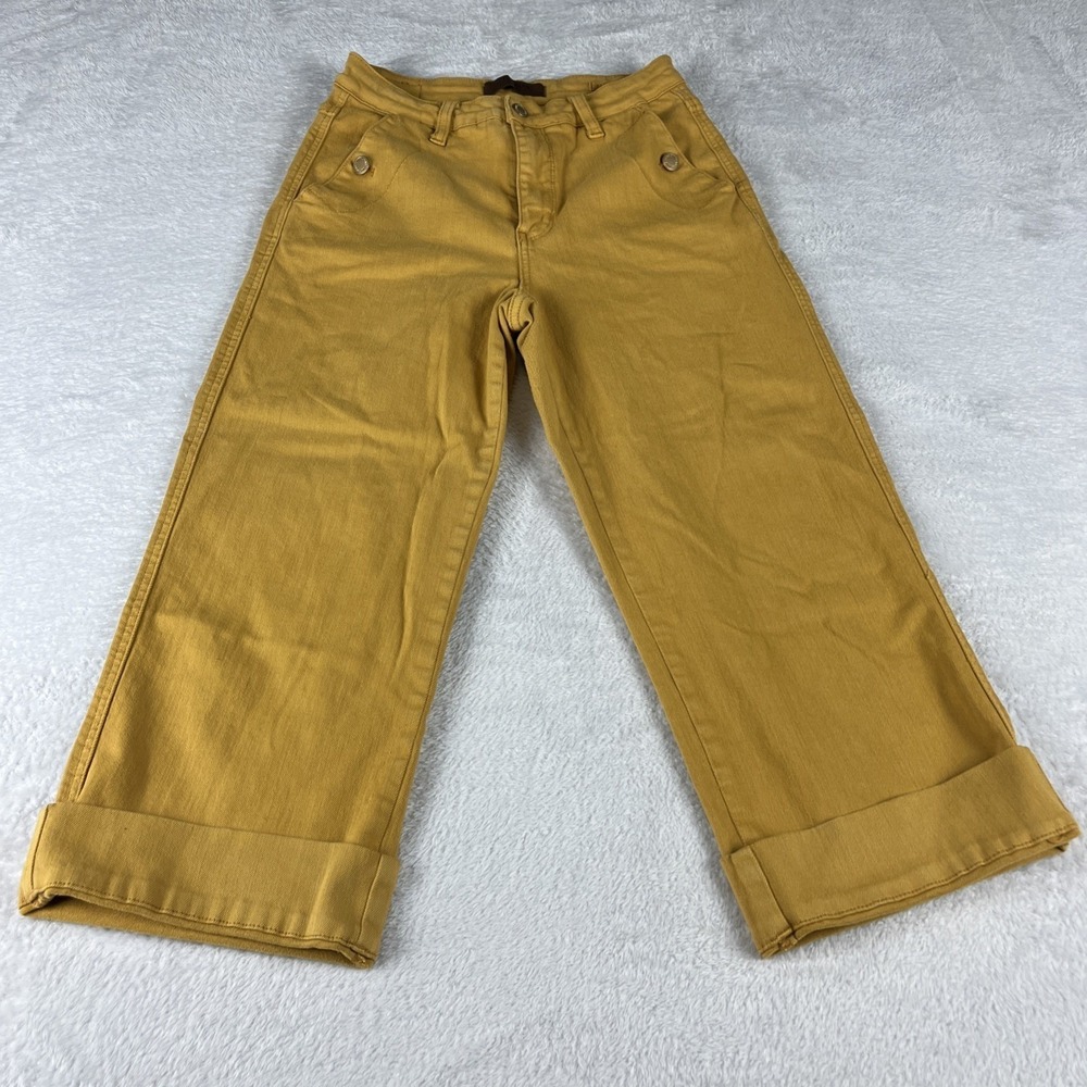 Judy Blue Wide Leg Pants Womens‎ 5/27 Yellow Cuffed Garment Dyed